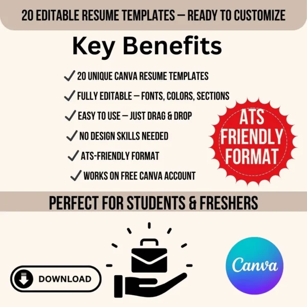 20 Editable Resume Templates - ATS Friendly - Image 2