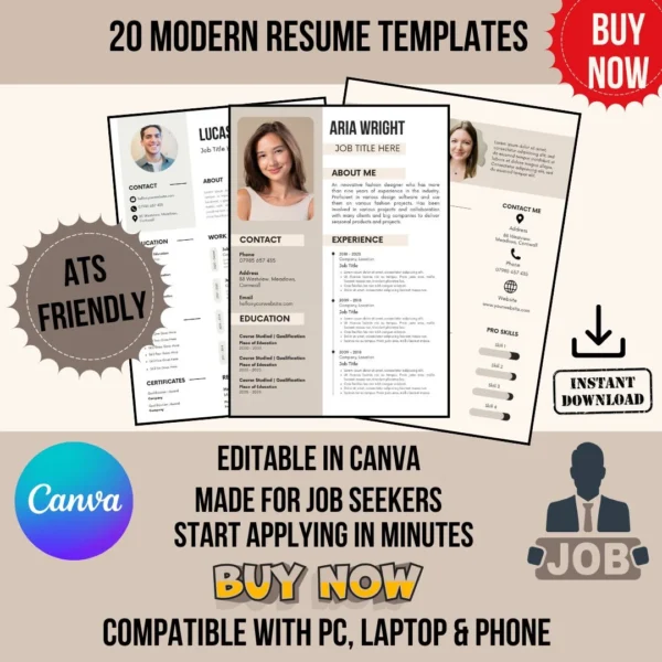 20 Editable Resume Templates - ATS Friendly